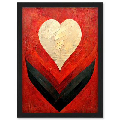B&Q -  Modern Palette Oil Paint Heart Red Abstract Wall Art PrintA4 Size