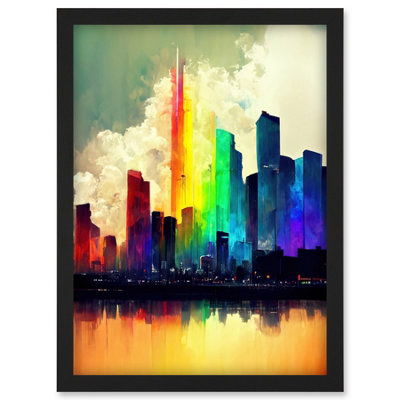 Artery8 Glass City Of Rainbow Reflections Cityscape Wall Art PrintA4 Size from B&Q