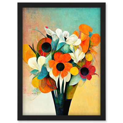 Artery8 Modern Abstract Oil Paint Vibrant Summer Flower Bouquet In Vase Wall Art PrintA4 Size from B&Q