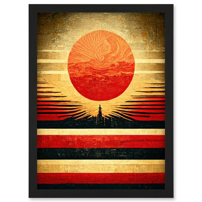 Artery8 Tokyo Sunrise Minimalist Industrial Red Black Wall Art PrintA4 Size from B&Q