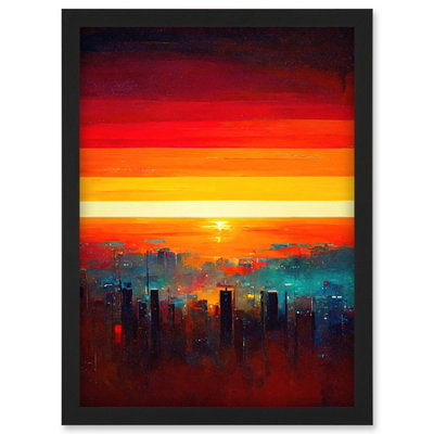Artery8 Modern Abstract Sunrise Los Angeles City Wall Art Print - A4 Size