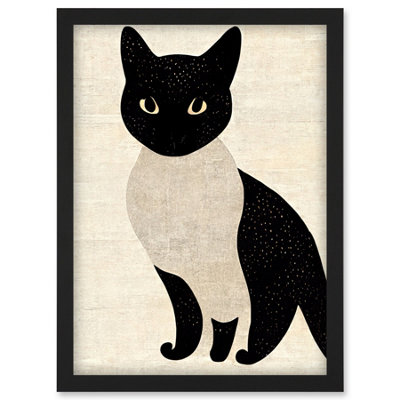 Artery8 Woodblock Cute Black And White Cat Japan Ukiyo-E Wall Art PrintA4 Size from B&Q