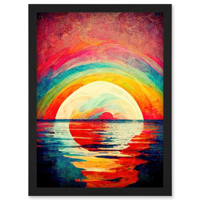 Artery8 Rainbow Sunset At Sea Vibrant Expressionism Wall Art PrintA4 Size from B&Q
