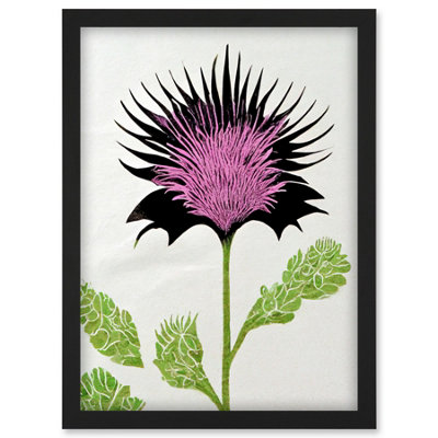 Artery8 Linocut Scottish Thistle Abstract Wildflower Wall Art PrintA4 Size from B&Q