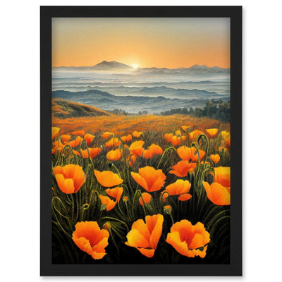Artery8 Shoreline California Poppies At Sunrise Painting Wall Art PrintA4 Size from B&Q