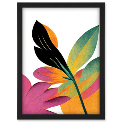 B&Q -  Modern Abstract Tropical Vibrant Leaves Botanical Painting Wall Art PrintA4 Size
