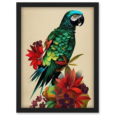 Artery8 Exotic Flowers And Feathers Macaw Parrot And Jungle Blooms Wall Art PrintA4 Size from B&Q