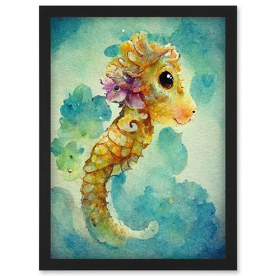 Artery8 Cute Baby Seahorse Kids Bedroom Watercolour Illustration Wall Art PrintA4 Size from B&Q