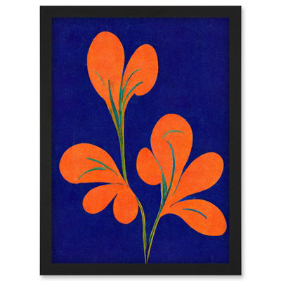 Artery8 Henri Matisse Inspired Bright Abstract Orange Flower Blooms On Royal Blue Wall Art PrintA4 Size from B&Q