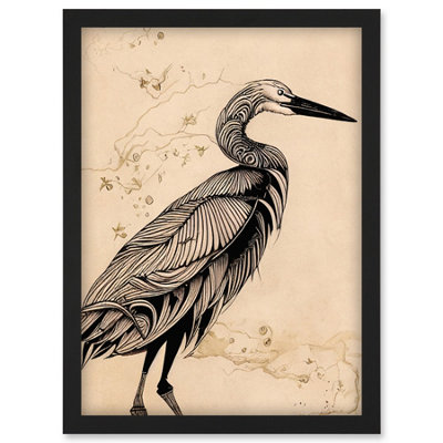 Artery8 Heron Bird Simple Ink Illustration Wall Art PrintA4 Size from B&Q