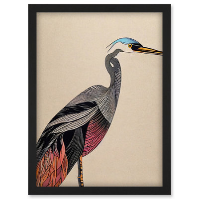 Artery8 Abstract Heron Bird Illustration Coral And Teal Hue Illustration Wall Art PrintA4 Size from B&Q