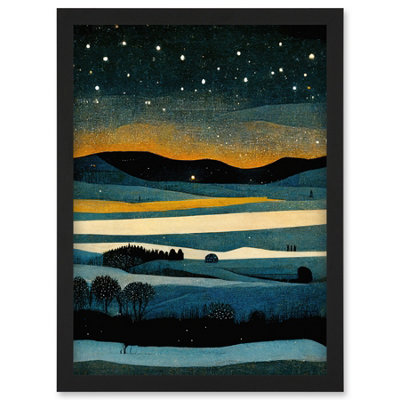 B&Q -  Star Filled Twilight Landscape Painting Wall Art PrintA4 Size