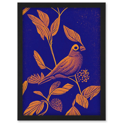 Artery8 Vintage Art Nouveau Pattern Detail Tropical Bird On Branch Linocut Illustration Wall Art PrintA4 Size from B&Q