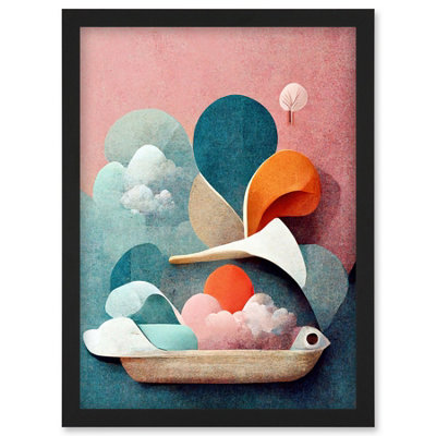 Artery8 Modern Boho Abstract Ship In Sky Clouds In Pastel Colours Toilet Wall Art PrintA4 Size from B&Q