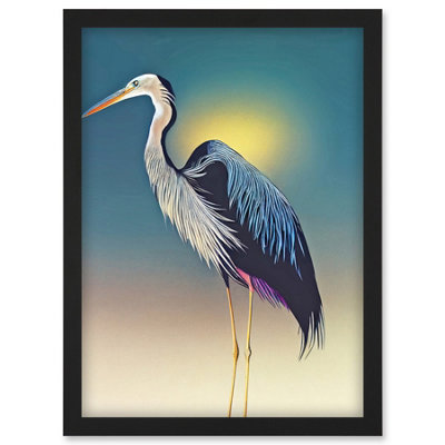 Artery8 Heron Sunrise Bird Illustration Wall Art PrintA4 Size from B&Q