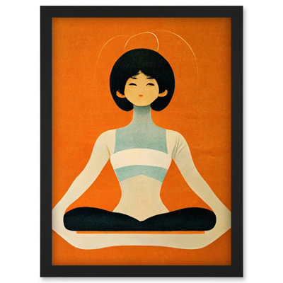 Artery8 Peaceful Japan Woman In Yoga Pose Orange Black Quirky Wall Art PrintA4 Size from B&Q