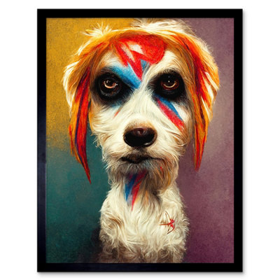 Artery8 Framed Wall Art Aladdin Sane Ziggy Stardust Terrier Dog Fun Quirky Painting12X16 Inch from B&Q
