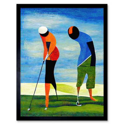 Artery8 Framed Wall Art Abstract Surreal Modern Golf Golfing Couple Playing12X16 Inch