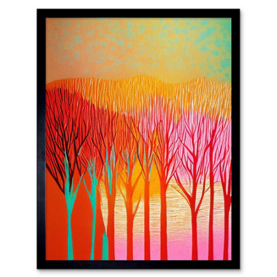 Artery8 Framed Wall Art Forest Treetops Linocut Vibrant Bold12X16 Inch from B&Q