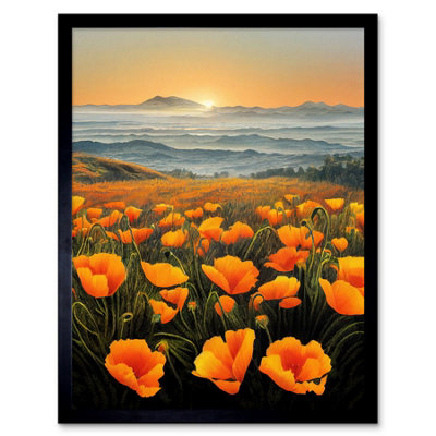 Artery8 Framed Wall Art Shoreline California Poppies At Sunrise Painting12X16 Inch from B&Q