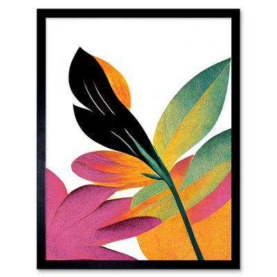 B&Q -  Framed Wall Art Modern Abstract Tropical Vibrant Leaves Botanical Painting12X16 Inch
