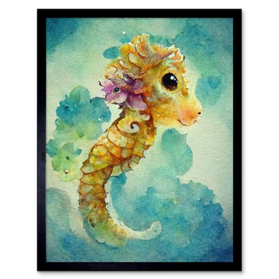Artery8 Framed Wall Art Cute Baby Seahorse Kids Bedroom Watercolour12X16 Inch from B&Q