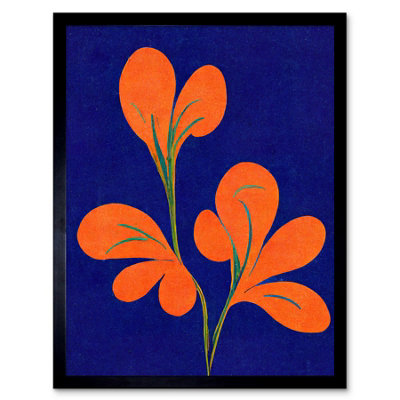 Artery8 Framed Wall Art Henri Matisse Inspired Bright Abstract Orange Flower Blooms On Royal Blue12X16 Inch from B&Q