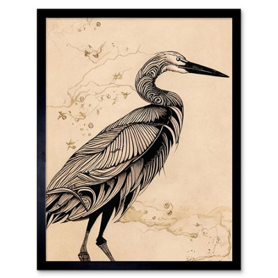 B&Q -  Framed Wall Art Heron Bird Simple Ink12X16 Inch