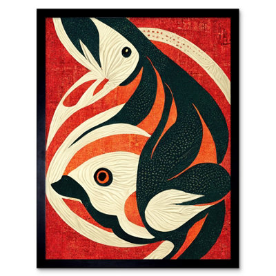 Artery8 Framed Wall Art Abstract Stylised Japanese Koi Carp Fish Painting12X16 Inch from B&Q