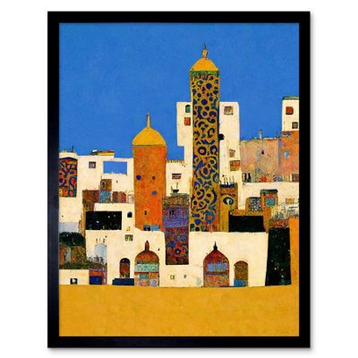 Artery8 Framed Wall Art Moroccan Cityscape Buildings Klimt Style Bold12X16 Inch from B&Q