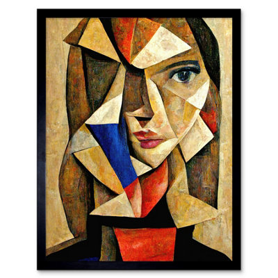 Artery8 Framed Wall Art Painting Cubism Style Portrait Of Young Woman Beige And Brown12X16 Inch from B&Q