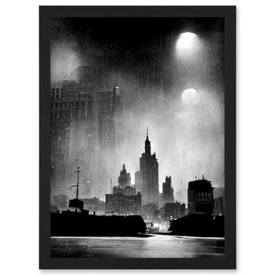Artery8 1950S Black And White New York Rainy Mist Cityscape Wall Art PrintA4 Size from B&Q