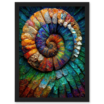 B&Q -  Bright Multicoloured Ammonite Fossil Wall Art PrintA4 Size