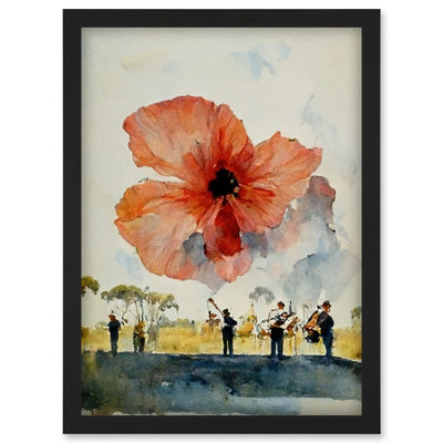Artery8 Watercolour War Memorial Remembrance Day Poppy Brass Band Wall Art PrintA4 Size from B&Q