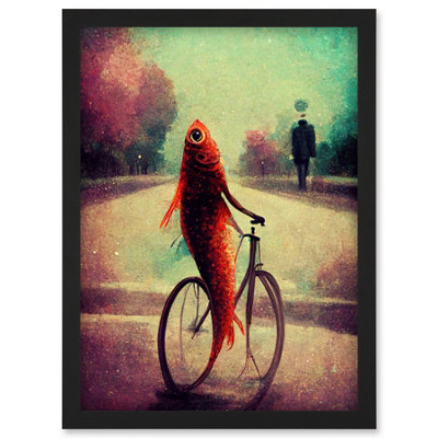 Artery8 Koi Fish With Bicycle Surrealism Purple Teal Park Dream Wall Art PrintA4 Size from B&Q