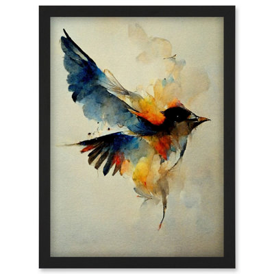 Artery8 Watercolour Paint Illustration Of Colourful Flying Bird Wall Art PrintA4 Size from B&Q