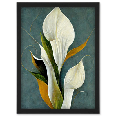 Artery8 White Calla Lily Bouquet Flowers In Blue Background Realism Wall Art PrintA4 Size from B&Q