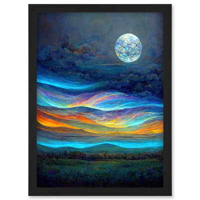 Artery8 Full Moon Aurora Sky Modern Landscape Wall Art PrintA4 Size from B&Q