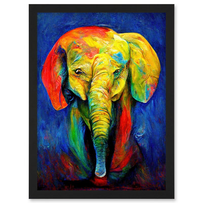 Artery8 Surreal Baby Elephant Colourful Abstract Bright Wall Art PrintA4 Size from B&Q