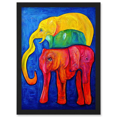 Artery8 Abstract Pop Art Surrealism Elephants Colourful Oil Wall Art PrintA4 Size from B&Q