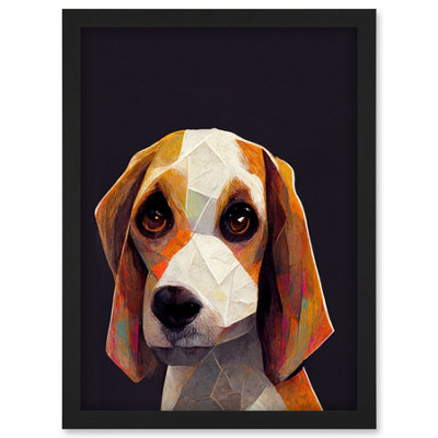 Artery8 Geometric Beagle Dog On Black Wall Art PrintA4 Size from B&Q