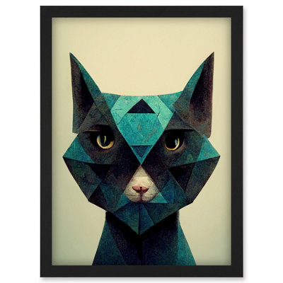 Artery8 Fun Geometric Teal Cat Wall Art PrintA4 Size from B&Q