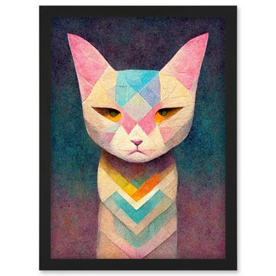 Artery8 Geometric Egyptian Cat Pastel Boho Wall Art PrintA4 Size from B&Q