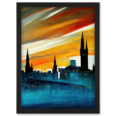 Artery8 Dramatic Glasgow City Skyline Modern Wall Art PrintA4 Size from B&Q