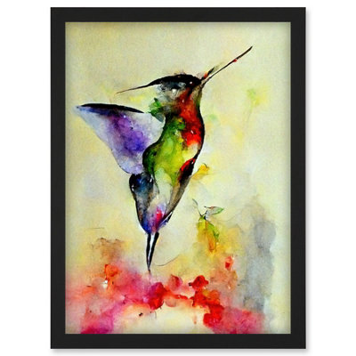 Artery8 Elegant Hummingbird Abstract Watercolour Wall Art PrintA4 Size from B&Q
