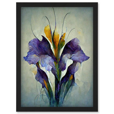 Artery8 Iris Bouquet Modern Watercolour Wall Art PrintA4 Size from B&Q