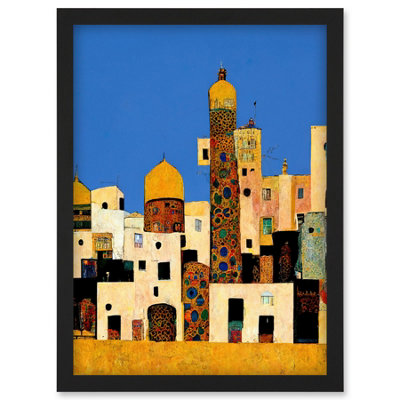 Artery8 Klimt Style Moroccan Cityscape Blue Gold Wall Art PrintA4 Size from B&Q