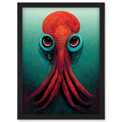 Artery8 Modern Vibrant Red & Teal Octopus Wall Art PrintA4 Size from B&Q