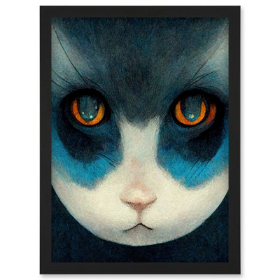 Artery8 Nihonga Style Japan Cat Blue Wall Art PrintA4 Size from B&Q