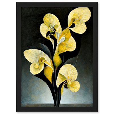 Artery8 Modern Abstract Black Yellow Orchid Flower Wall Art PrintA4 Size from B&Q